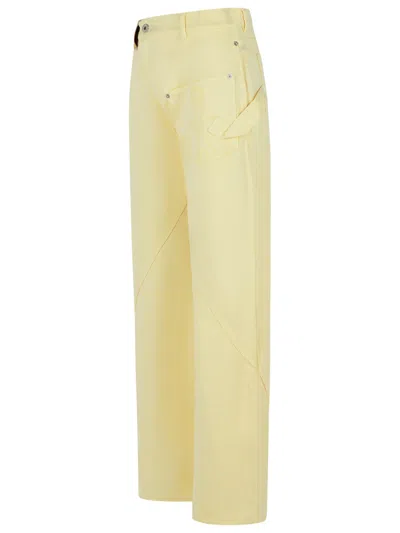 Jw Anderson J. W. Anderson Workwear' Cotton Pants With Yellow Twisted Leg In Neutral