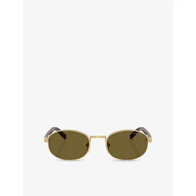 Prada Womens Gold Pr B53s Oval-frame Steel Sunglasses
