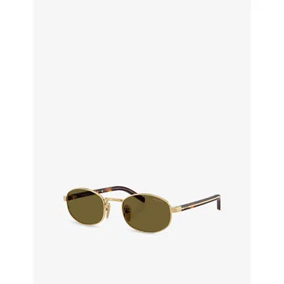 Prada Womens Gold Pr B53s Oval-frame Steel Sunglasses