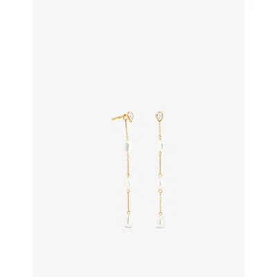 Astrid & Miyu Womens 18ct Gp Silver Pearl Chain 18ct Yellow-gold Plated Sterling-silver And Drop Earrings