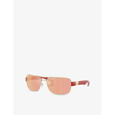 Ray Ban Womens Silver Rb3763m Scuderia Ferrari Square-frame Metal Sunglasses