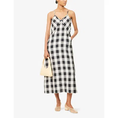Barbour Womens Ecru Black Maya Check-print Linen Midi Dress