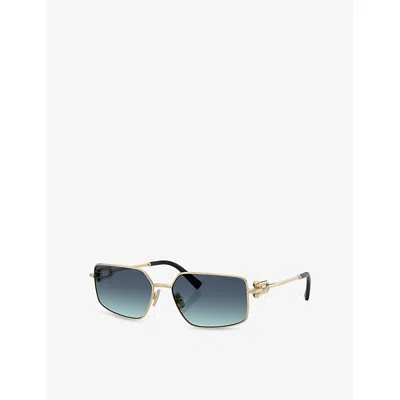 Tiffany & Co Womens Gold Tf3111 Rectangle-frame Metal Sunglasses