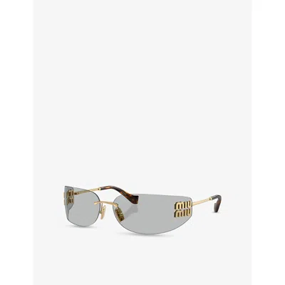 Miu Miu Womens Gold Mu A51s Square-frame Metal Sunglasses