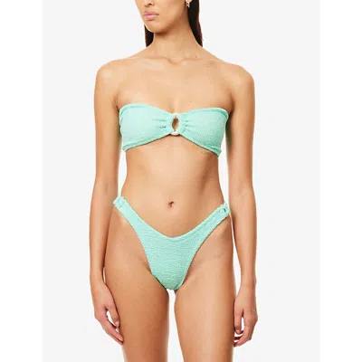 Hunza G Womens Metallic Mint Gloria Pearly-hoop Seersucker Bikini Set In Blue