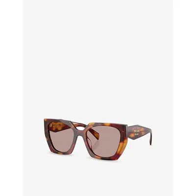 Prada Womens Brown Pr 15ws Rectangle-frame Tortoiseshell-effect Acetate Sunglasses