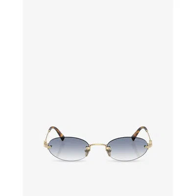 Miu Miu Womens Gold Mu A54s Oval-frame Metal Sunglasses