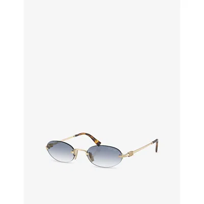Miu Miu Womens Gold Mu A54s Oval-frame Metal Sunglasses