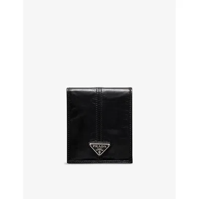 Prada Mens Black Brand-plaque Leather Wallet