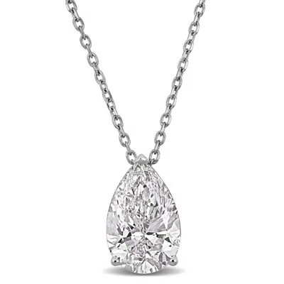 Created Forever 3ct Tw Pear-shaped Lab-grown Diamond Solitaire Pendant With Chain In 14k White Gold