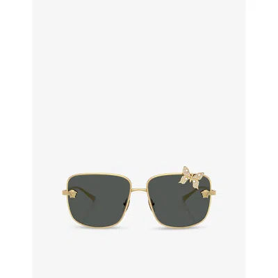Versace Womens Gold Ve2282 Square-frame Metal Sunglasses