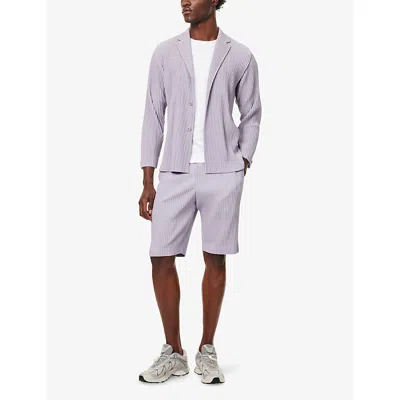 Issey Miyake Ns Cloud Gray Pleated Slim-fit Knitted Shorts In Purple
