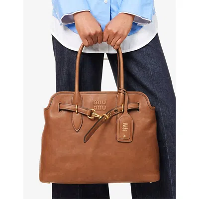 Miu Miu Womens Rovere Aventure Leather Medium Handbag