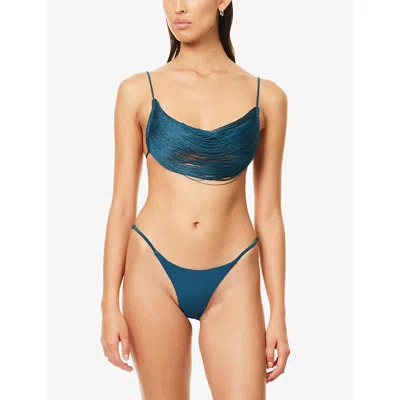 Jaded London Womens Multi Alena Fringed Bikini Top In Green
