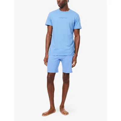 Calvin Klein Mens Glacier Logo-embroidered Cotton Pyjamas In Blue