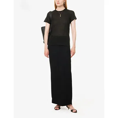 Totême Womens Black Round-neck Short-sleeves Knitted Silk Top In Black