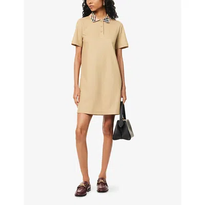 Burberry Cotton Polo-style Dress With Check Collar In Brown