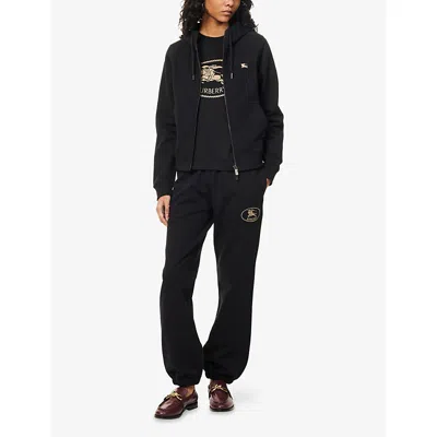 Burberry Black Crewneck T-shirt With Logo Embroidery On The Front In Cotton Woman In Black