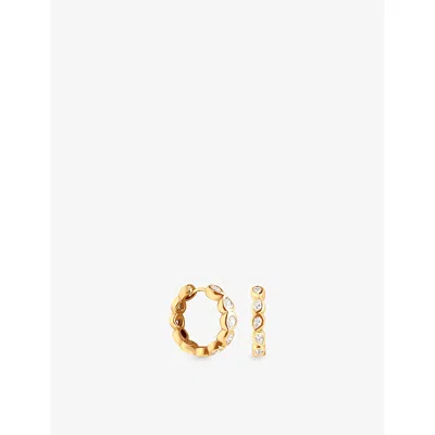 Astrid & Miyu Womens 18ct Gp Silver Pear Bezel 18ct Yellow-gold Plated Sterling-silver And Cubic Zirconia Hoop Ear