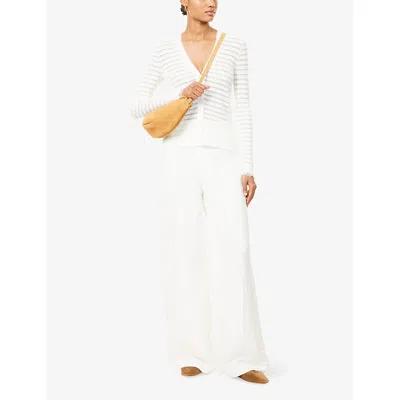 Paige Greyson Linen Blend High-rise Wide-leg Pants In White