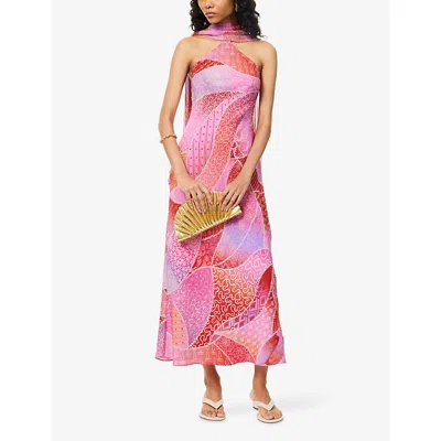 Rixo London Womens Ibiza Night Sunset Hayley Detachable-scarf Silk Midi Dress In Multi