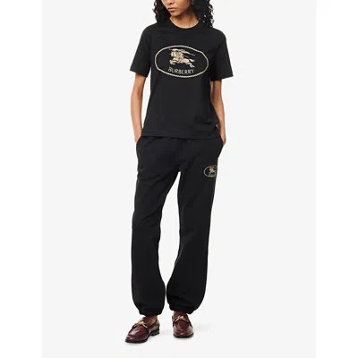 Burberry Womens Black Brand-embroidery Straight-leg Cotton-jersey Jogging Bottoms