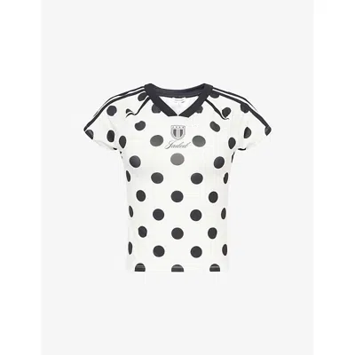 Jaded London Womens White Polka-dot Logo-print Stretch-jersey Football T-shirt In White