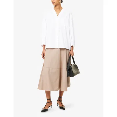 's Max Mara Womens Turtledove Desy Flared Cotton-poplin Midi Skirt In Brown