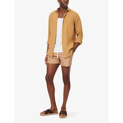 Frescobol Carioca Mens Almond & Ivory Castro Short-sleeve Linen Shirt In Brown