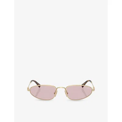 Miu Miu Womens Gold Mu A52s Oval-frame Metal Sunglasses