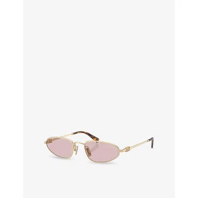 Miu Miu Womens Gold Mu A52s Oval-frame Metal Sunglasses