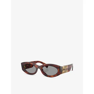 Miu Miu Womens Brown Mu 11ws Oval-frame Acetate Sunglasses