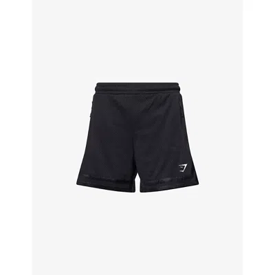 Gymshark Mens Gs Black Varsity Perforated Logo-print Woven Sweat Shorts In Black