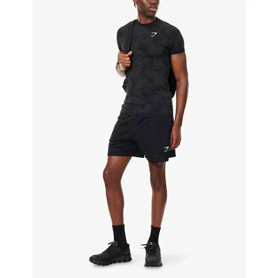 Gymshark Mens Gs Black Varsity Perforated Logo-print Woven Sweat Shorts In Black