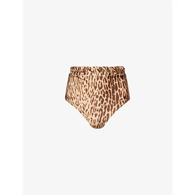 Zimmermann Womens Tan Leopard Cascadian Leopard High-waist Bikini Bottoms In Brown