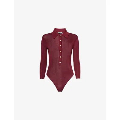 Self-portrait Self Portrait Women Burgundy Viscose Knit Long-sleeved Bodysuit In Red