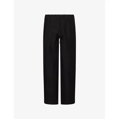 Burberry Mens Black Straight-leg Drawstring Linen Trousers Xl In Black