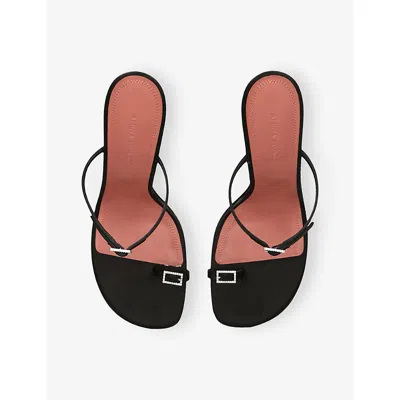 Amina Muaddi Adut Thong Slipper 105 In Black Satin In Black