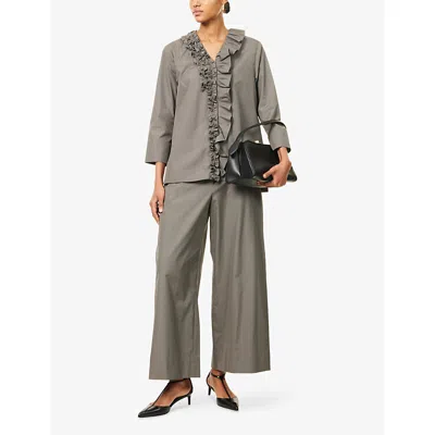 's Max Mara Womens Medium Grey Aureo Wide-leg Cotton-poplin Trousers In Gray