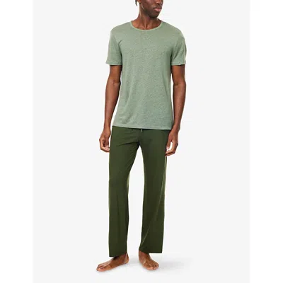 Derek Rose Mens Green Jordan Crewneck Linen T-shirt In Green