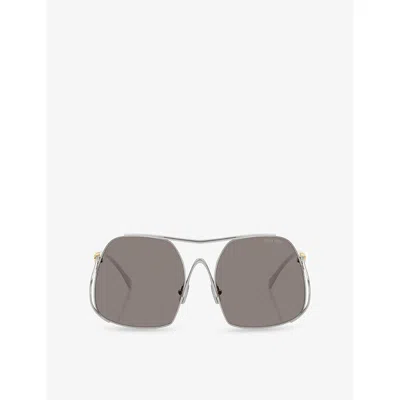 Miu Miu Womens Silver Mu A55s Square-frame Metal Sunglasses