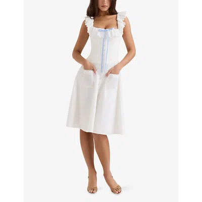 House Of Cb Womens White Mathilde Broderie-anglaise Stretch-cotton Midi Dress In White