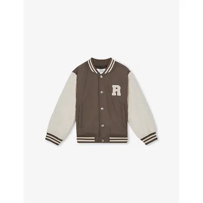 Reiss Mink Brown  Off White Arkan Colour-block Woven Bomber Jacket 3-9