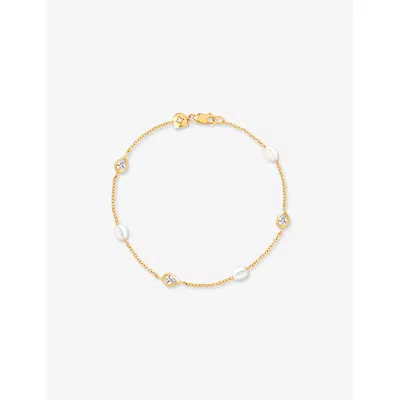 Astrid & Miyu Womens 18ct Gp Silver Rhodium-plated Sterling-silver, Freshwater-pearl And Zirconia Charm Bracelet