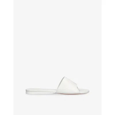 Amina Muaddi Womens White Bianca Flat Leather Sandals Eur 39 / 6 Uk