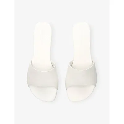 Amina Muaddi Womens White Bianca Flat Leather Sandals Eur 39 / 6 Uk