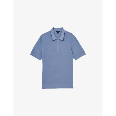 Reiss Mens Blue Regis Half-zip Short-sleeve Stretch-woven Polo In Blue
