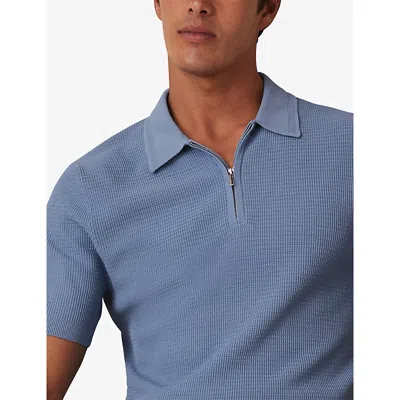 Reiss Mens Blue Regis Half-zip Short-sleeve Stretch-woven Polo In Blue