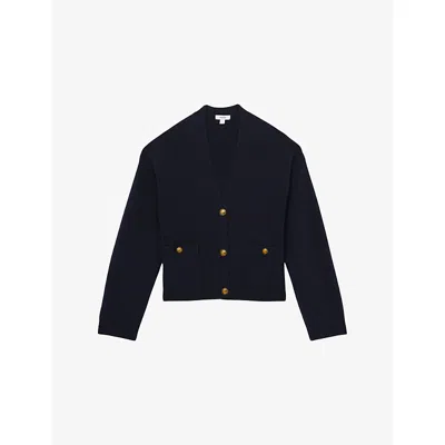 Reiss Womens Navy Mila V-neck Button-up Wool And Cashmere-blend Cardigan In Black