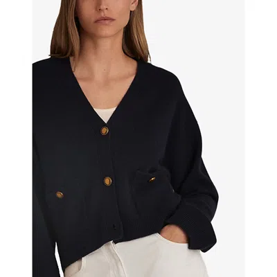 Reiss Womens Navy Mila V-neck Button-up Wool And Cashmere-blend Cardigan In Black